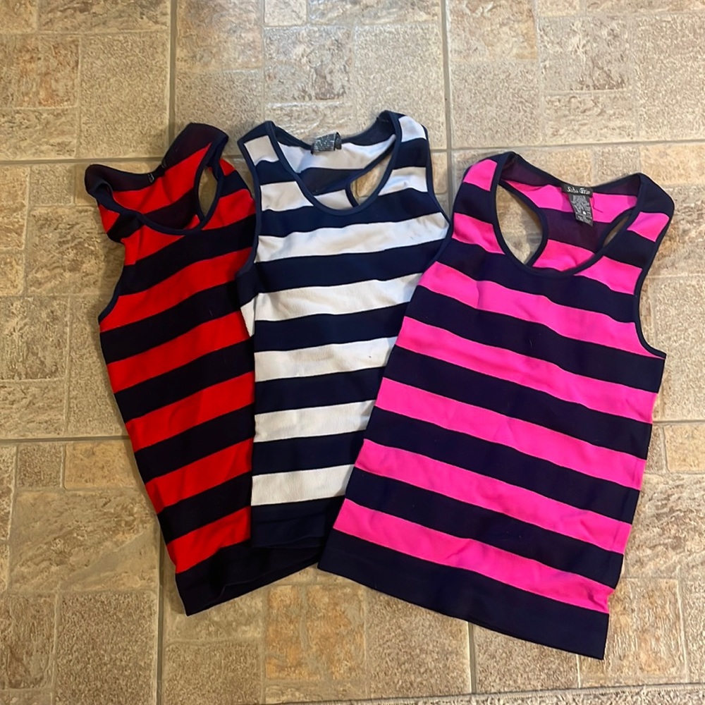 Pink white red shirts